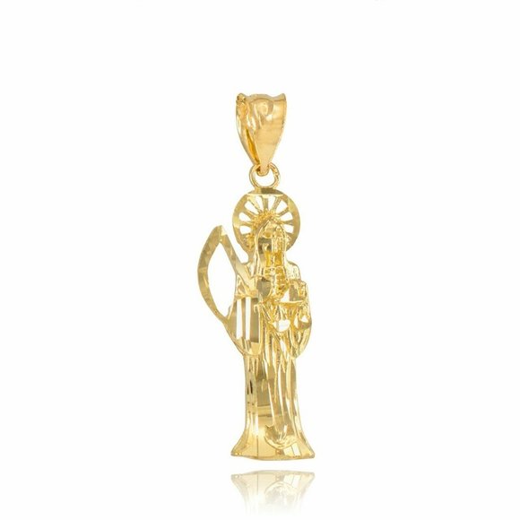 14k Real Solid Gold Santa Muerte Pendant Charm